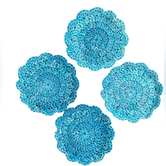 Handcrafted Crocheted Coasters set of 4 Blue shades - Picture 2 of 3